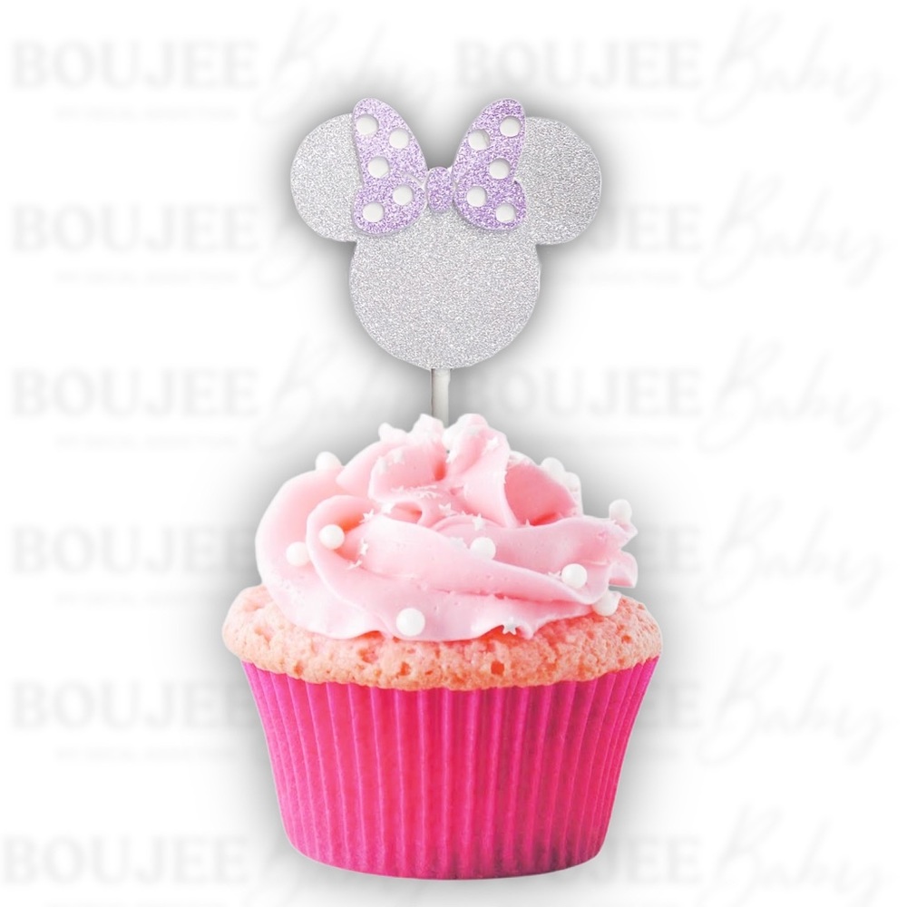 BOUJEEBABY Set of 6 Cute Pre-assembled Minnie Mouse Inspired Cupcake Toppers